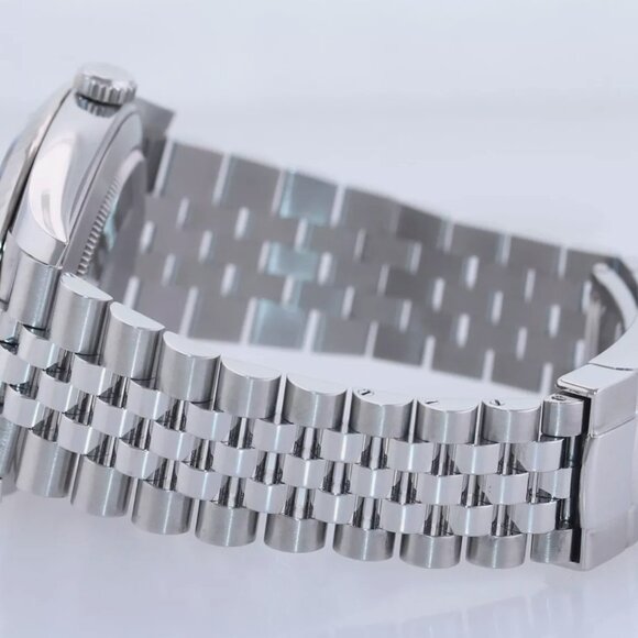 MINT MENS FLUTED BLACK ROLEX DATEJUST WITH BOX - Picture 4 of 7